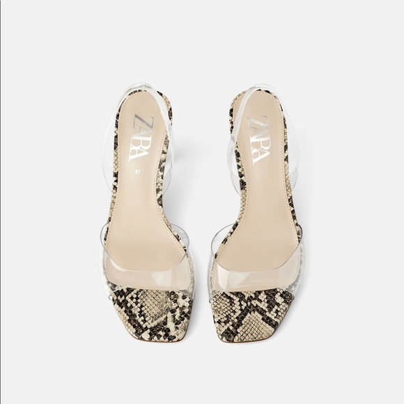 Zara vinyl and animal print heeled sandals - Picture 2 of 9